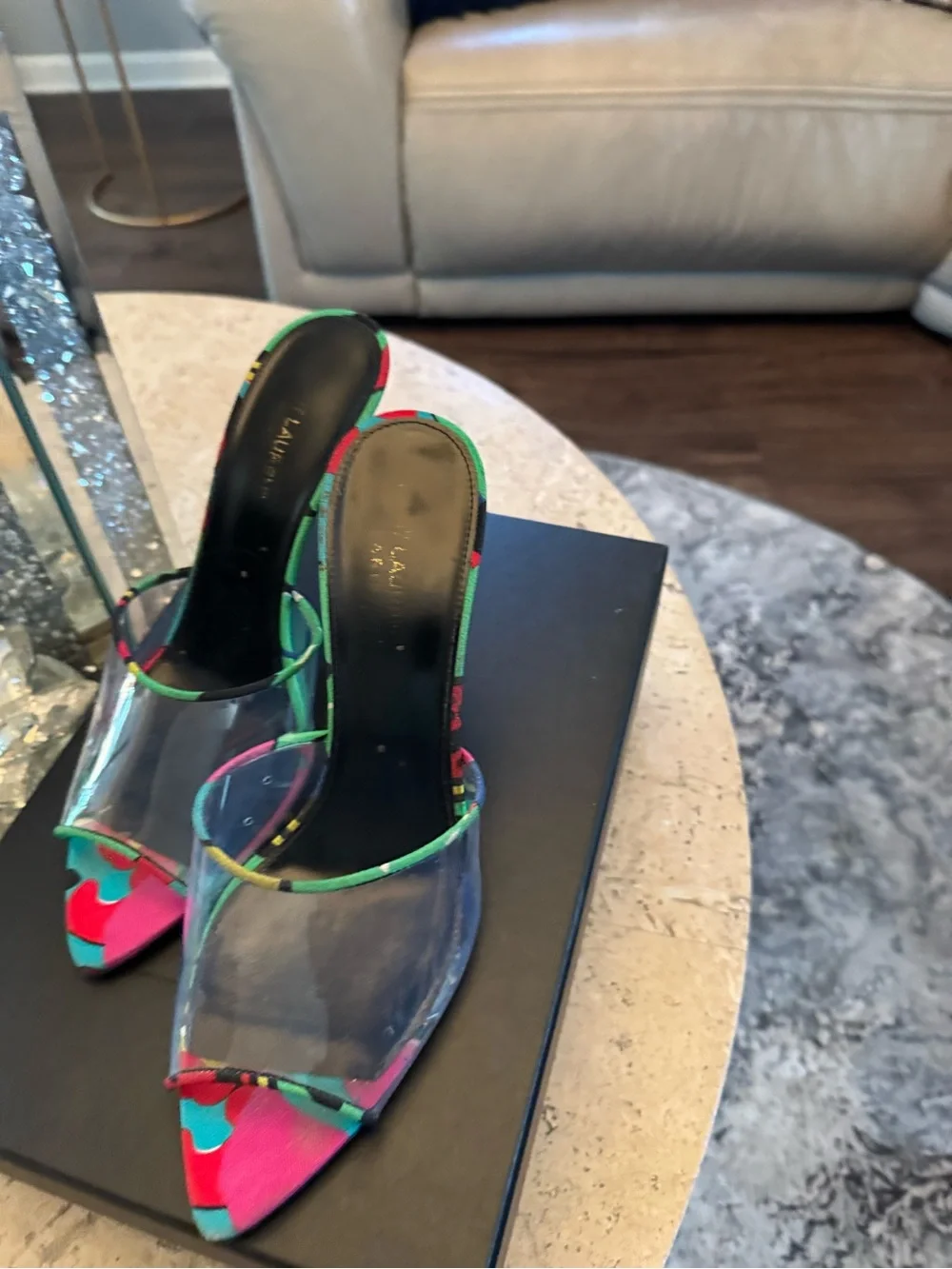Saint Laurent Printed PVC Mule Heels Sandals - Picture 2 of 16